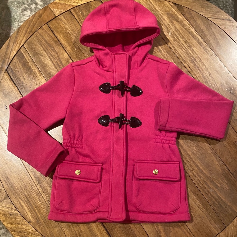 Girls 7/8 pink fleece lined hooded coat.❤️details